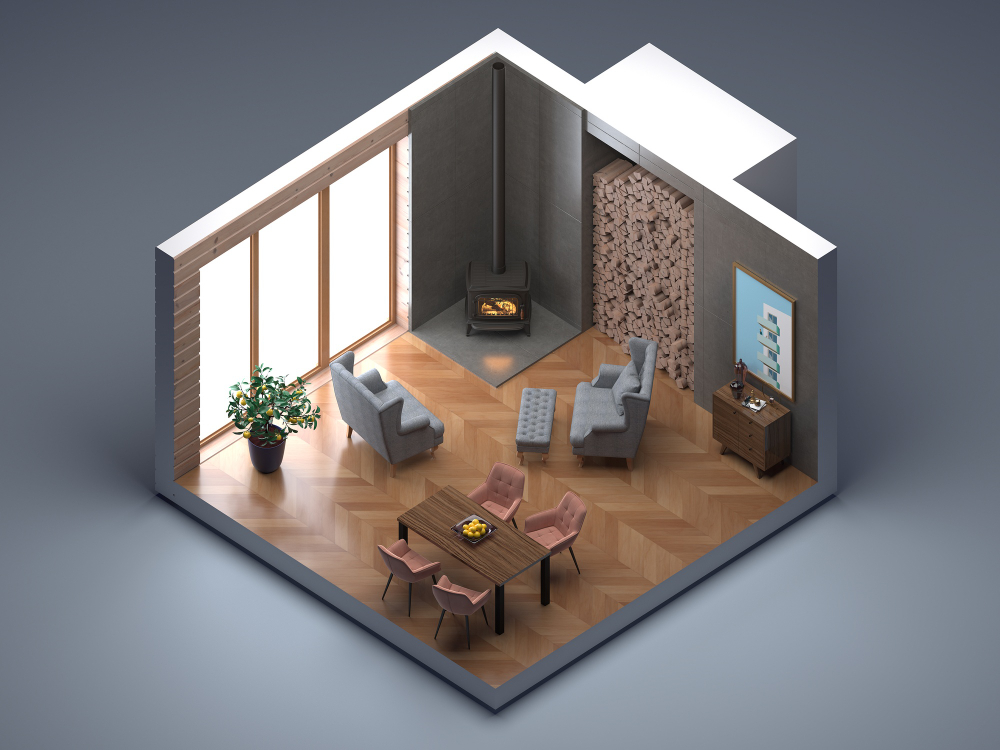 A cozy, well-lit modular living room